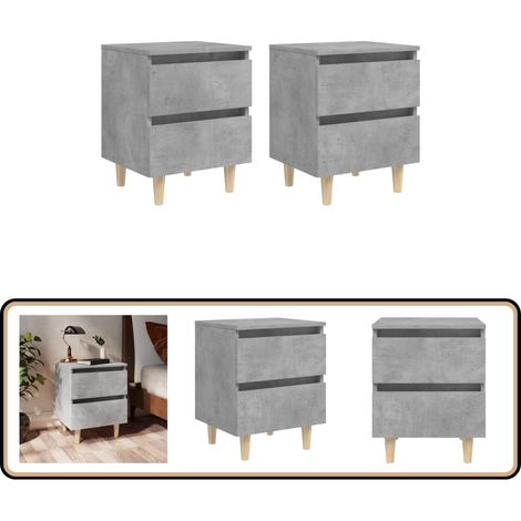Tables de chevet pieds en pin 2 pcs gris béton 40x35x50 cm - Table De Chevet - Meuble De Chambre - Table Nuit - Style Scandinave - Table Basse (1/5)