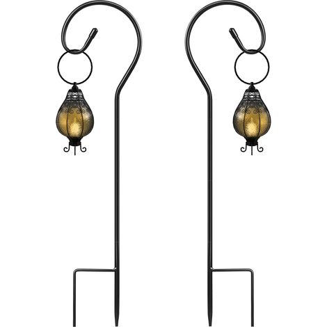Lot de 2 crochets pour lampes de jardin, 80 cm, réglables avec piquet en métal pour suspendre des lampes solaires, paniers de plantes, noir (1/5)