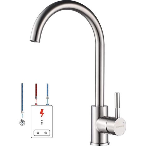 Lonheo Niederdruck Wasserhahn Küche Armatur aus Edelstahl, 360° Schwenkbar Küche Mischbatterie Einhebelmischer für Kaltwasser und einen Wasserboiler konzipiert (1/5)