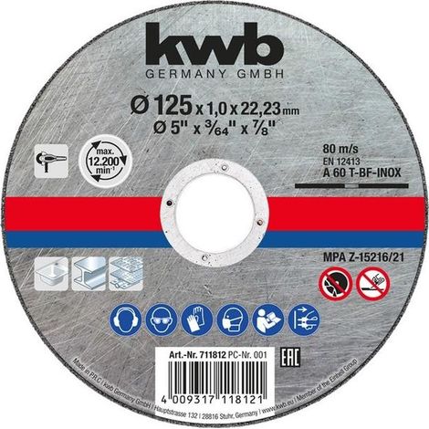 KWB disco abrasivo inoxidable 115x1x22 mm corte 49711811 , disco abrasivo inoxidable 115x1x22 mm corte 49711811