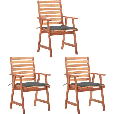 Lot de 3 Chaises de salle à manger de jardin - Chaises à dîner de jardin avec coussins Acacia massif BV907814 - BonneVie (1/5)