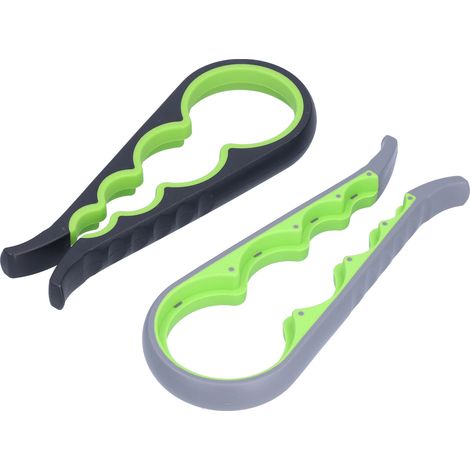 4-in-1 Multifunktions-Flaschenöffner, rutschfester Flaschenöffner, Glasöffner, 2-teiliges Set mit leicht schließendem Deckel, Schwarz/Grün, Grau/Grün (1/5)