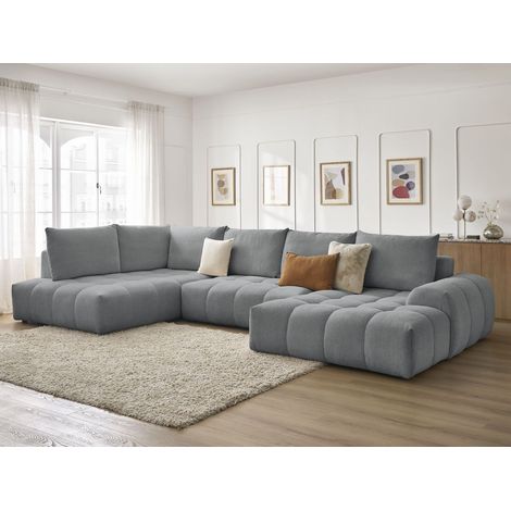 BOBOCHIC - Canapé panoramique convertible coffre EVEREST tissu chiné Angle droit Gris foncé (1/5)
