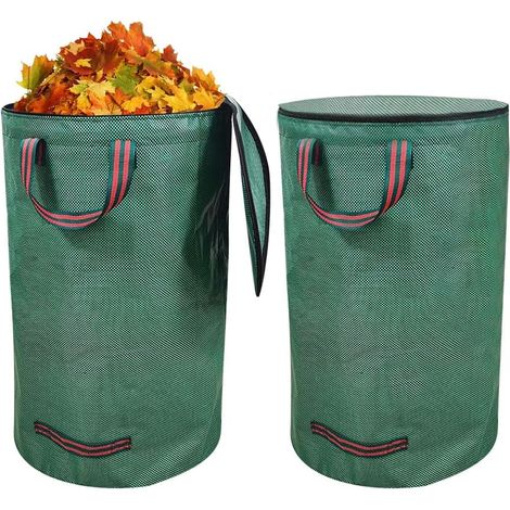 Sac à déchets de jardin 120 l x 2 cm avec couvercle résistant sacs à feuilles 150 g/m² imperméable et pliable avec poignées, sacs poubelle de jardin réutilisables pour branches (1/5)
