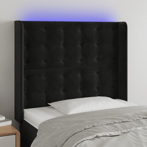 Tête de lit à LED pour lit simple, Cadre de lit, Tableau décoratif de chevet Noir 103x16x118/128 cm Velours SDG42539 (1/5)