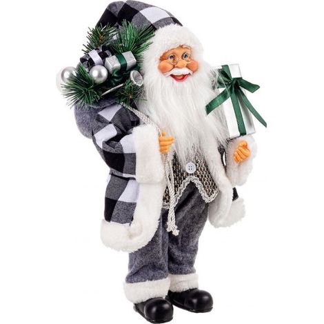 BABBO NATALE ELTON STAND GRIGIO M IN METALLO E POLIESTERE H40CM