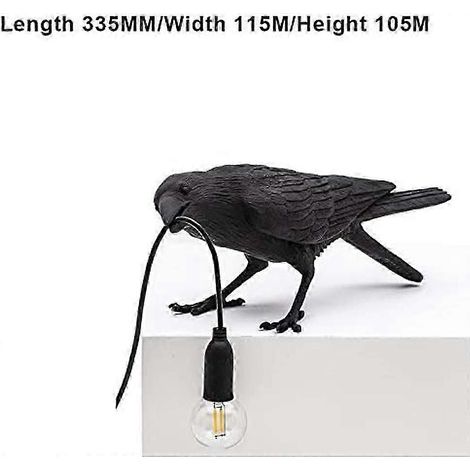 Lampe de table oiseau 25-26, lampe de bureau corbeau, applique murale pour chambre, décoration en résine (noir, lampe de table)