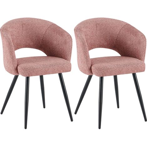 Lot de 2 chaises repas 58x53x81 cm en tissu bouclette vieux rose (1/5)