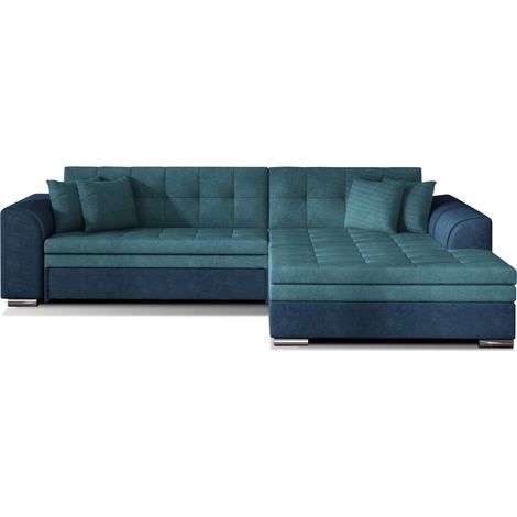 Canapé d'angle convertible tissu LOOKA - Pieds métal chromé-Bleu foncé/Bleu-angle droit (1/5)