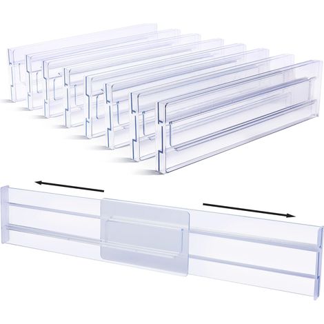 Lot de 8 séparateurs de tiroir réglables en hauteur (8,1 cm), extensibles de 31,8 à 55,1 cm. Idéal pour la cuisine, les vêtements et le rangement de bureau. (1/5)