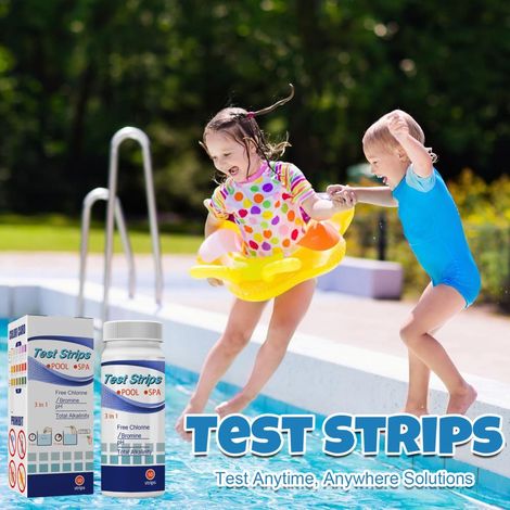 Packung mit 50 3-in-1-Teststreifen für Schwimmbäder, schnelle und genaue pH-Wert-Bestimmung, Teststreifen für die Poolwasseranalyse (1/5)