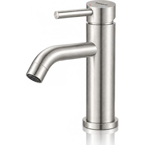 Robinet de Salle de Bain Inox Gris Brossé, Compact (1/5)