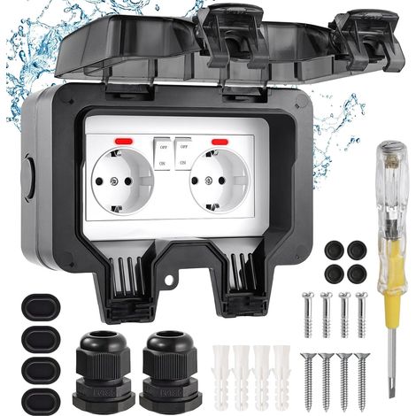 Prise Extérieure Etanche IP66 Prise Electrique Murale pour Courant et Volet de Protection Prise Etanche Extérieure Prise Murale avec Anti-Poussière Verrouillable pour Garage, Piscine, Gardin,Noir
