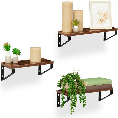 Étagère Murale, Lot de 3, Design Industriel, différentes Tailles, Supports flottants, MDF (1/5)