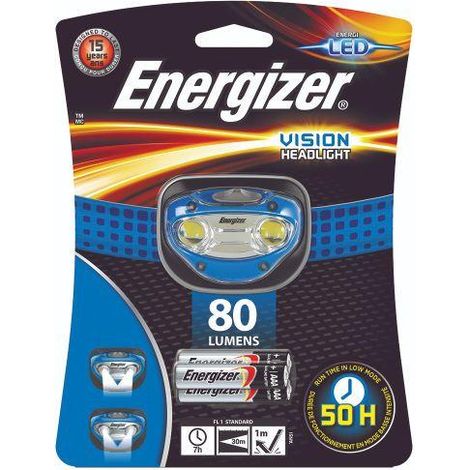Energizer - Frontal deportivo de 200 lúmenes funciona con 3 pilas AAA, interruptor deslizante de encedido y apagado, dos modos de iluminación intenso y suave [Clase de eficiencia energética A]