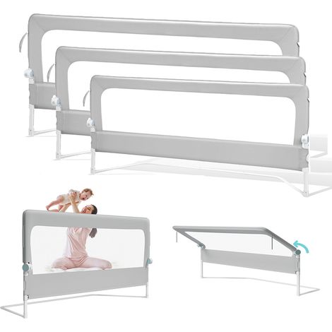 Randaco 3X Barrera plegable para cama de bebé/niño Oxford Ángulo 180° con correa adicional para fijación 1x180 cm, 2x200 cm