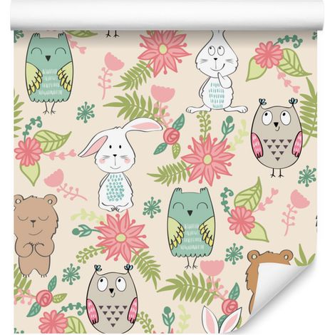 Papel pintado de animales y flores de colores para salón y dormitorio, 50x1000 cm. (1/5)