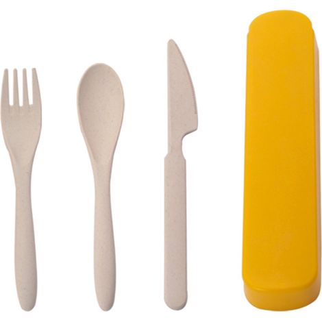 Service de table nordique bleu vert jaune, lot de 4 couverts en paille de blé, couteau fourchette cuillères, kit portable avec étui pour voyage (1/5)