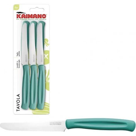 Coltelli da tavola kaimano 6pz lama liscia+dentata punta tonda plastica marrone colore: avio
