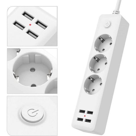 Europäische Standard-USB-Steckdosenleiste mit 3 Steckdosen, Steckdosenleiste mit 4 USB-Anschlüssen, Steckdosenleiste mit Schalter, Netzkabel (1/3)