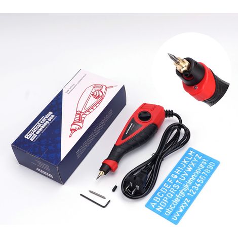 Graveur - Stylo à graver compact avec pointe en carbure et 1 pochoir pour graver le bois, le métal, la céramique, le plastique et le cuir. (1/5)