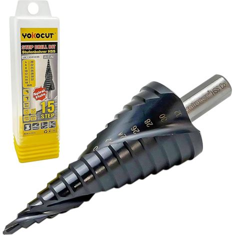 Foret étagé de 4 à 32 mm en cobalt pour acier inoxydable et métal dur, foret à métal HSS avec revêtement AlTiN, foret conique, foret éplucheur, foret à tôle (1/5)