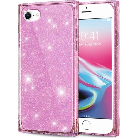 Funda cuadrada con purpurina para iPhone 7/8/SE 2020/SE 2022, oro rosa (1/2)
