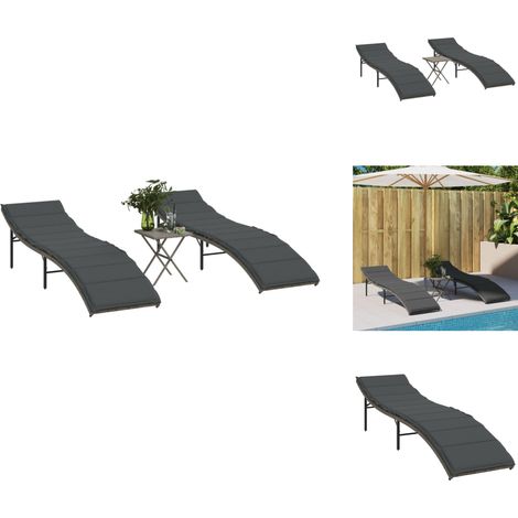 Chaises longues lot de 2 avec table gris résine tressée - Chaise Longue - Transats - Salon De Jardin - Mobilier De Jardin - Résine Tressée (1/5)