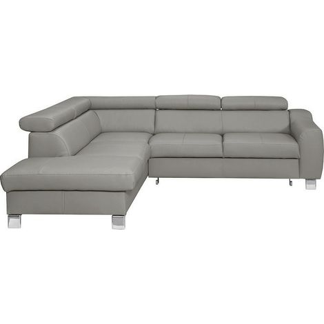 Canapé d'angle convertible en cuir italien de luxe 5 places ASTRID, gris clair, angle gauche (1/5)