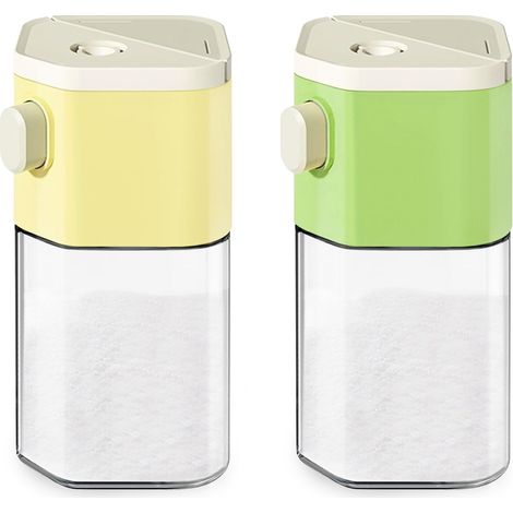 Lot de 2 salières et poivrières, contrôle précis quantitatif de 0,5 g, 2 en 1 en verre résistant à l'humidité pour sel, poivre, épices, sucre, assaisonnement (1/5)