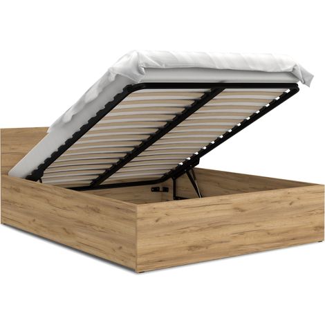 Lit coffre Paris 140 x 190 cm – Sommier à lattes relevable – Cadre métal – Grand coffre de rangement – Hauteur 42 cm (1/5)