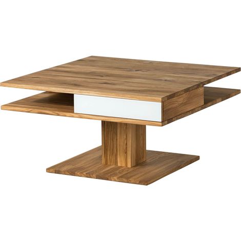 Couchtisch Wildeiche 85x85x45 natur geölt / Glas weiß WIEN 100 (1/4)