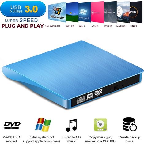 Lecteur CD/DVD Externe Usb 3 0 , Bleu