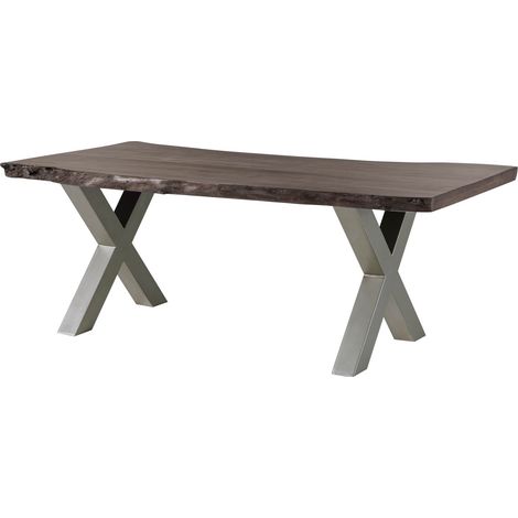 Tavolo da pranzo in legno acacia - laccato grigio/ ferro X - argento mat 180x90x77 FREEFORM 5