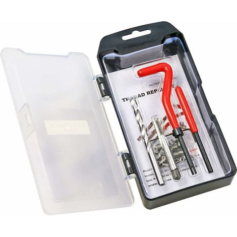 Kit de réparation de filetage, kit d'insertion de réparation de filetage métrique M6 x 1,0 mm compatible avec l'ensemble d'outils à main pour la réparation automobile (M6-1.0) (1/5)