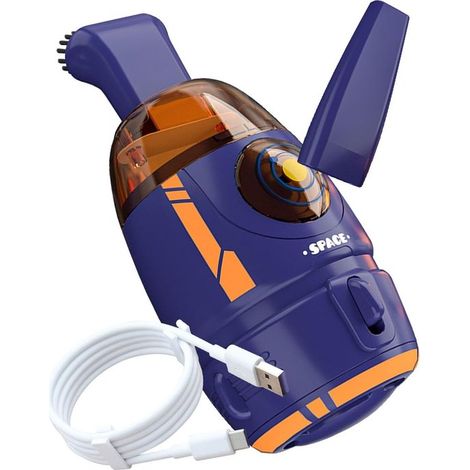 Mini aspirateur de bureau sans fil, rechargeable USB-C, format compact, embout avec brosse, pour miettes, poussière et débris, bleu (1/5)