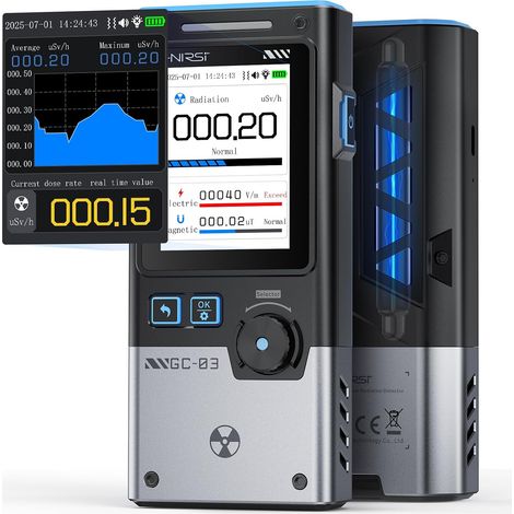 GC-03 Geigerzähler, elektromagnetischer Detektor, 3-in-1-Strahlungsdetektor und EMF-Messgerät (ohne HF-Erkennung), tragbares, wiederaufladbares Strahlungsdosimeter, Beta-Gamma-Röntgenstrahlungsmonitor