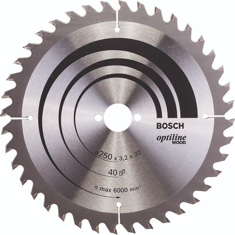 BOSCH DISCO SIERRA OPTILINE MADERA130 X 2.4 X 20/16D: 20WZ Diámetro disco x eje (mm) 250x30 Número de dientes 40