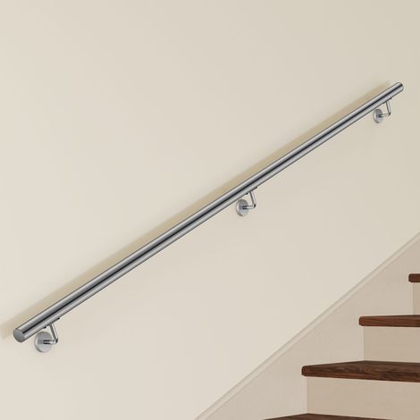 Main Courante Murale pour Escalier en Inox 304 argent - Rampe Escalier 240 cm avec Supports Fixation et Embouts Inclus - Usage Intérieur & Extérieur