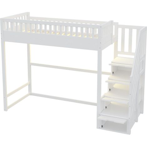 Hochbett mit Sicherheits-Aufbewahrungsleiter, Bettgestell aus massivem Kiefernholz für Kinder und Jugendliche (1/5)