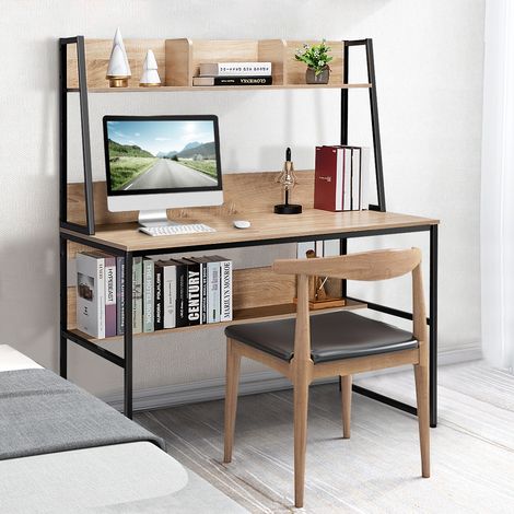 Bureau avec Niche & Bibliothèque, Table d'Étude 120 cm, Peu Encombrant, Naturel CW2380 Maison Chic (1/3)