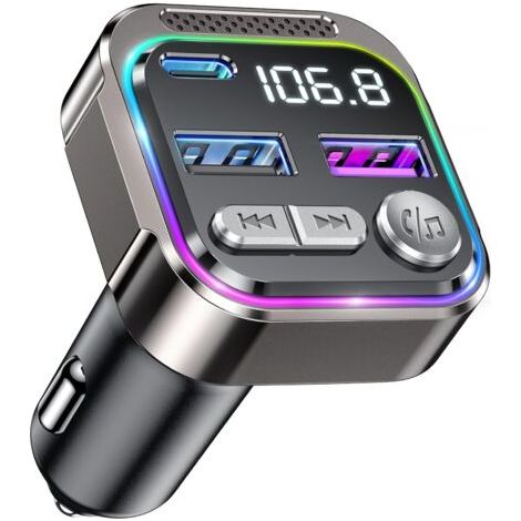 Transmetteur FM Bluetooth Voiture, Émetteur Radio avec Prise Allume Cigare, USB C QC PD 36W Adaptateur, Autoradio Bluthooh pour Téléphone Kit Mains Libres, Car MP3 Musique Player