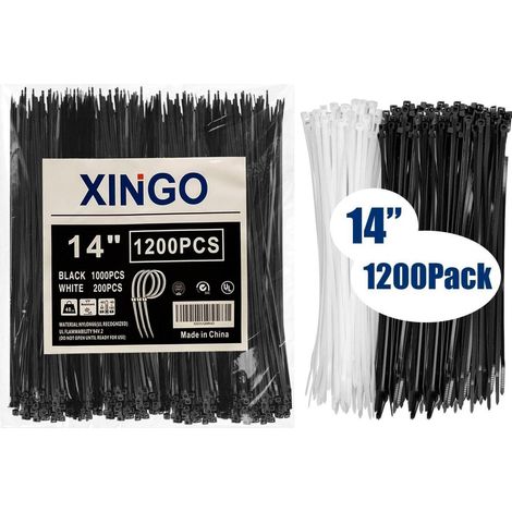 Kabelbinder 35,6 cm, 1200 Stück, Schwarz & Weiß, UV-beständig, 18,1 kg Zugfestigkeit (1/5)