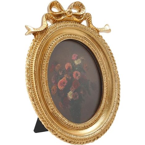 Petit Cadre Photo Vintage, 9.5×13.5cm Cadre Photo Baroque Doré Gold Baroque Ornate Mini Frame Dark Goldenrod Antique Photo Frames for Home Wedding Decor, Rond (1/5)