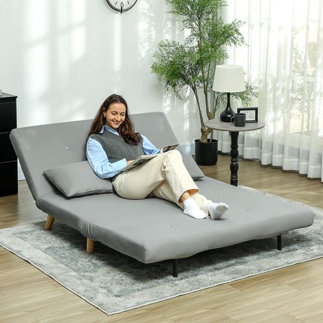 HOMCOM 3 in 1 Schlafsofa 130 x 78 cm Sofa mit Bettfunktion, Klappbar Couch mit Lendenkissen, Samtoptik, Verstellbarer Rückenlehne für Wohnzimmer, Schlafzimmer, Hellgrau