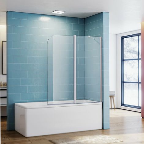 SONNI Badewannenaufsatz Dusche Glas Duschwand Duschabtrennung 2-teilig Faltbar 180° schwenkbar NANO glas 120(B)x140(H)cm