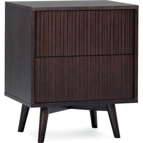 Teamson Home Tremolo Bedside Table with 2 Push-Open Drawers, Fluted Front Panels and Contemporary Bedroom Storage, Black Finish (1/5)