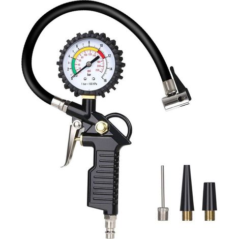 Jauge de pression d'air Gonfleur de pneu Manomètre de pression de pneu 220 PSI Manomètre de gonflage de pneu Manomètre de pression d'air multifonction avec outil de valve Core (1/4)