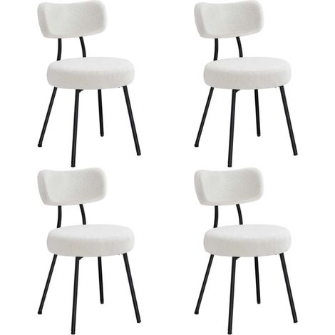 Sillas de comedor juego de 2 tela de felpa respaldo curvo sillas de cocina tapizadas estructura de acero moderna silla de salón/tocador blanco 120004988