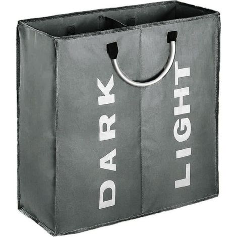 Cesto de ropa doble grande con asas, 53 x 23 x 53 cm, cesto plegable para ropa sucia, color gris oscuro. (1/5)